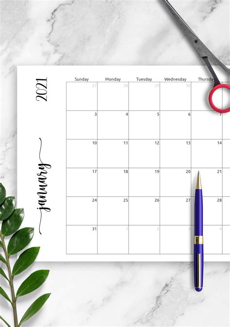 Download Printable Simple Monthly Calendar Horizontal PDF