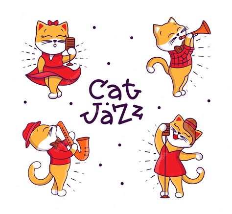 Premium Vector | Set of cartoonish cats playing jazz and singing songs.