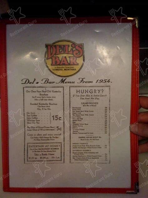 Menu at Del's Bar & Grill, Somers