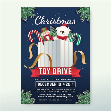 Free Vector | Gradient christmas toy drive vertical poster template