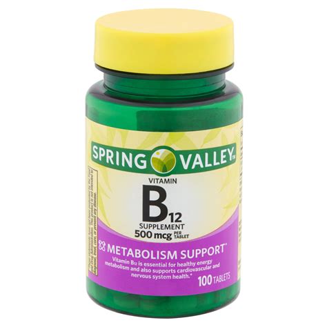 Spring Valley Vitamin B12 Tablets, 500mcg, 100 Count - Walmart.com ...