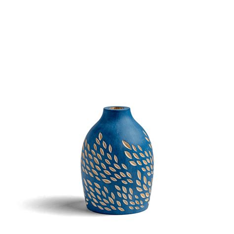 Hand Carved Wooden Vase Blue Granite