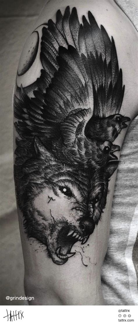 Raven wolf tattoo | Wolf tattoo, Wolf tattoos, Wolf tattoo design