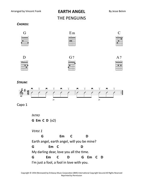 Earth Angel (arr. Vincent Frank) by The Penguins Sheet Music for Guitar ...