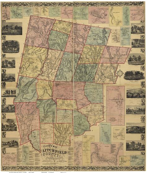 Map of Litchfield County CT 1859 Wall Map Reprint