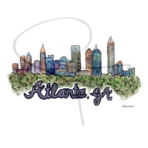 Watercolor Print Atlanta Skyline - Etsy