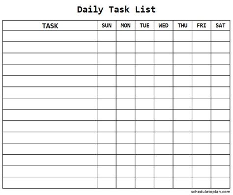 Daily Task List Template for Work Printable | Weekly Task Checklist Format | To do lists ...