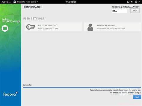 Installation of "Fedora 22 Workstation" with Screenshots