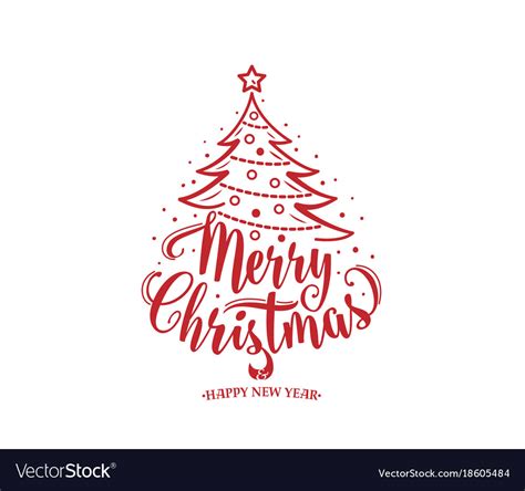 Merry christmas and happy new year text xmas tree Vector Image