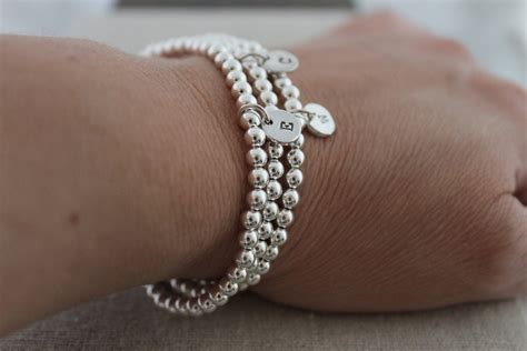 sterling silver bead stretch bracelets stacking bracelets