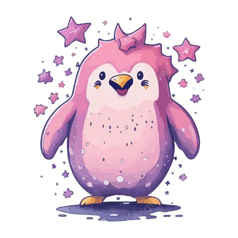 A Cute Cartoon Pink Penguin Watercolor Style Vector, Cute Penguin ...