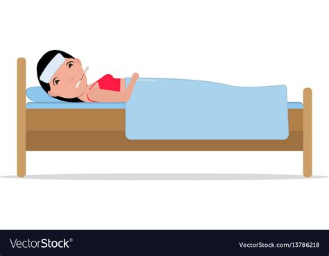 Cartoon ill sick woman lying bed with flu Vector Image