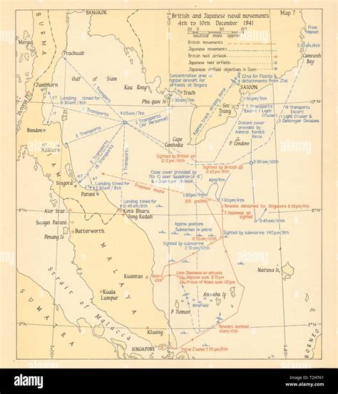 Naval Battle of Malaya 4-10 December 1941. British & Japanese movements ...