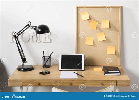 Neat and Tidy Workspace with Tablet on Desk Photo Stock Photo - Image ...