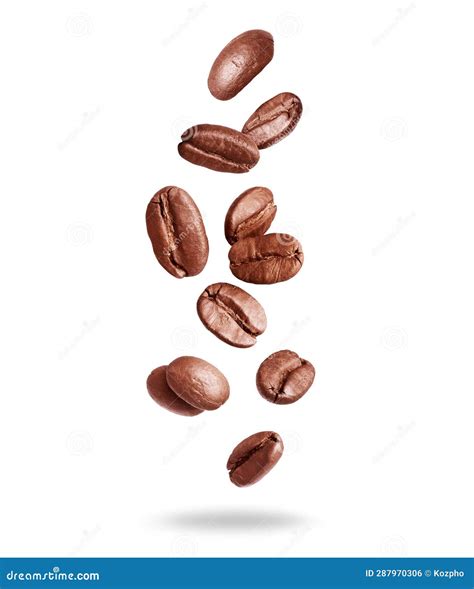 Falling Coffee Beans Close Up Isolated on a White Background Stock Photo - Image of agriculture ...