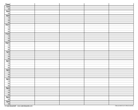 Printable Hour By Hour Schedule