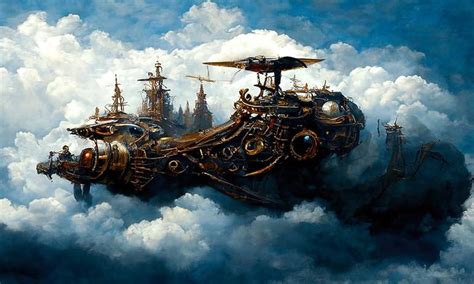 Steampunk flying ship Painting by Andrea Mazzocchetti | Saatchi Art