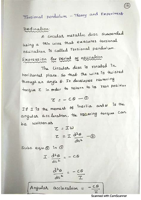 SOLUTION: Torsional pendulum physics - Studypool