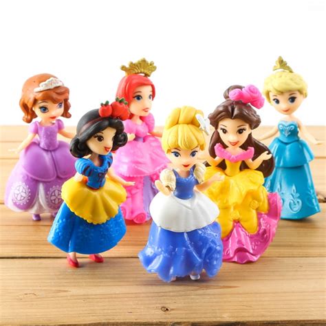 Disney Princess Toys 6 Pcs/Set 9cm Cute Cartoon Anime Princess Action Figures Elsa Snow White ...