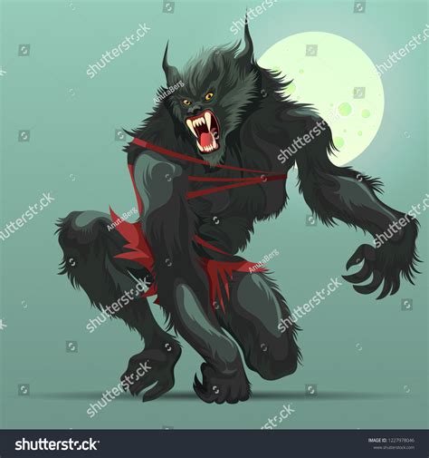 Angry Werewolf Monster Turning Under Full Stock Vector (Royalty Free ...