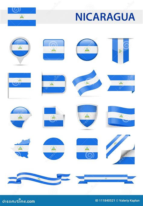 Sistema Del Vector De La Bandera De Nicaragua Stock de ilustración - Ilustración de ...