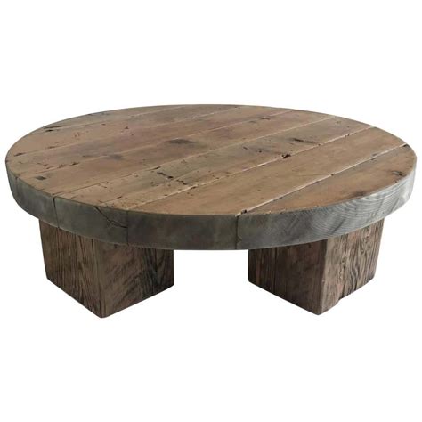 Round Rustic Modern Wood Low Coffee Table at 1stDibs