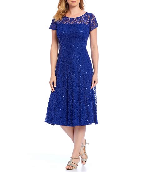 Ignite Evenings Petite Size Cap Sleeve Sequin Lace A-Line Midi Dress ...