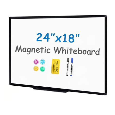 VIZ-PRO Magnetic Whiteboard/Dry Erase Board with Black Aluminium Frame, 24 X 18 Inches, Includes ...