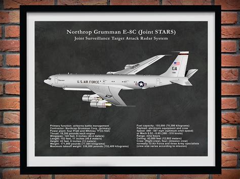 E-8C JSTARS Joint STARS Joint Surveillance Target Attack Radar System Aircraft Drawing - Art ...