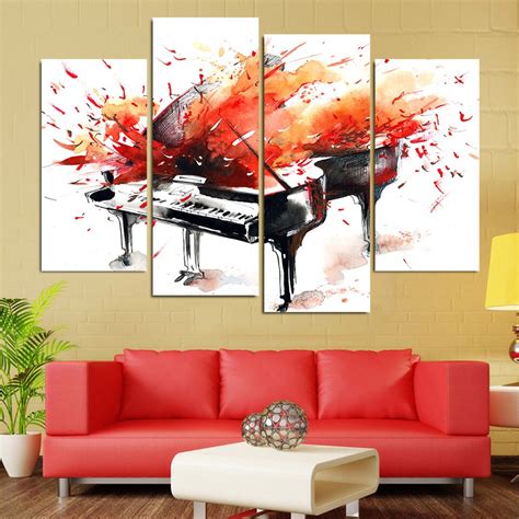 Colorful Piano Abstract Art Music Framed 4 Piece Canvas Wall Art Paint ...