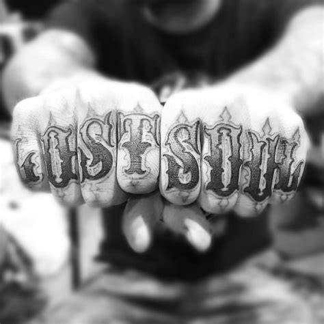 Lost Soul knuckle tattoos by @mrjessestrong at Boulevard Tattoo in ...