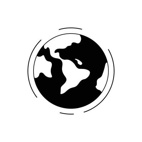 Earth icon world symbol The thin line icon has a black part in the ground and a circle around it ...