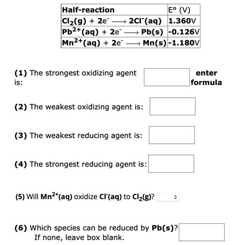 Solved (1) The strongest oxidizing agent is: (2) The weakest | Chegg.com