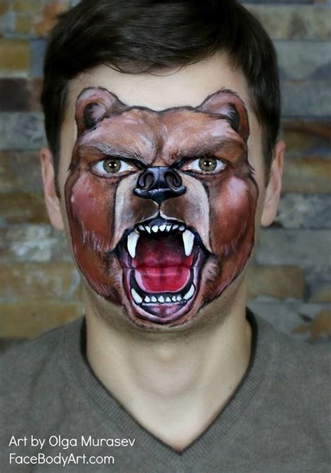 Animal face paintings, Face painting halloween, Bear face paint