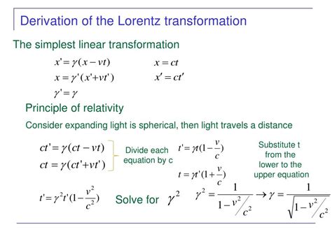 Lorentz Transformation Formula