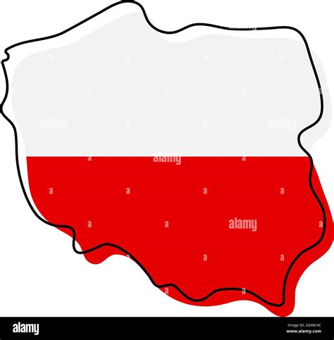 Stylized outline map of Poland with national flag icon. Flag color map ...