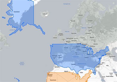 true size and latitude of Europe vs USA : europe