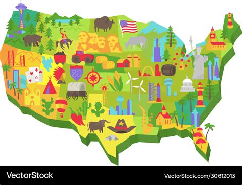 Usa tourist attraction on map Royalty Free Vector Image