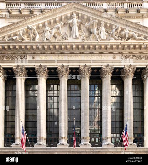 NEW YORK CITY - CIRCA 2019: American flags hang above the entrance of ...