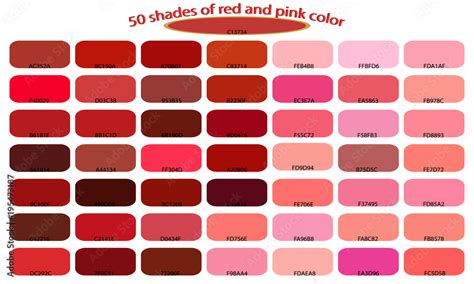 50 shades of red pink colors isolated on white background. Red and pink ...