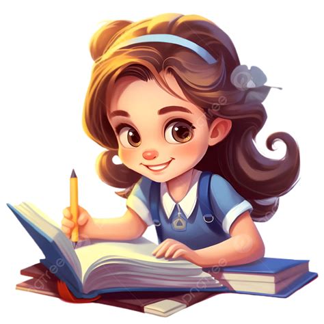 Girl Studying Cute Cartoon Illustration, Cute Clipart, Cartoon Clipart, Girl Clipart PNG ...