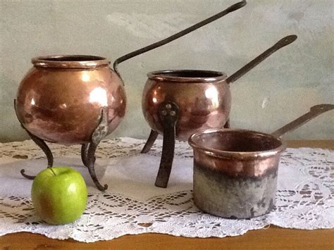 Set of 3 antique copper pots. 3 very old heavy copper | Etsy