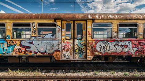 A Train with Graffiti on the Side Stock Illustration - Illustration of ...