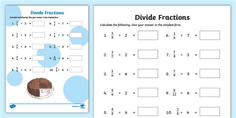 Dividing Fractions Worksheet | Twinkl USA Resources