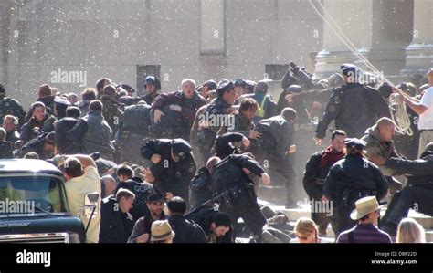 Christian Bale (as Batman) and Tom Hardy (as Bane) fight scene 'Dark Knight Rises' filming in ...