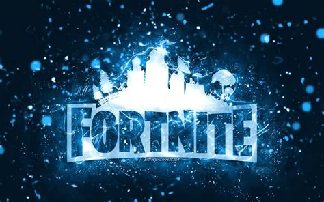 Download wallpapers Fortnite blue logo, 4k, blue neon lights, creative, blue abstract background ...