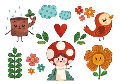 Premium Vector | Cute cartoon characters in nature theme vector ...