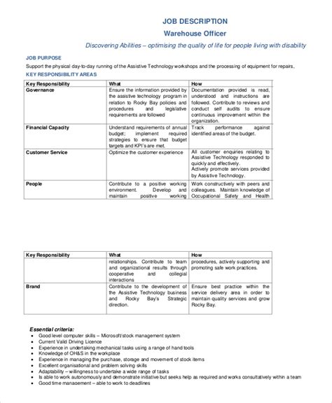 FREE 10+ Sample Warehouse Job Description Templates in PDF | MS Word