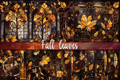 Fall Leaves Stained Glass Backgrounds Graphic by Summer Digital Design · Creative Fabrica