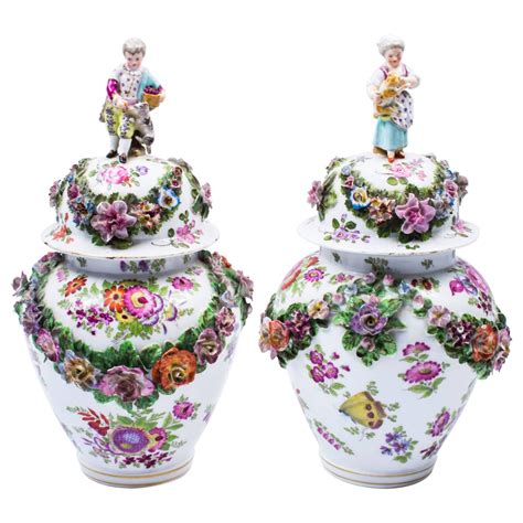 Antique Pair of Meissen Dresden Porcelain Vases, circa 1880 For Sale at ...